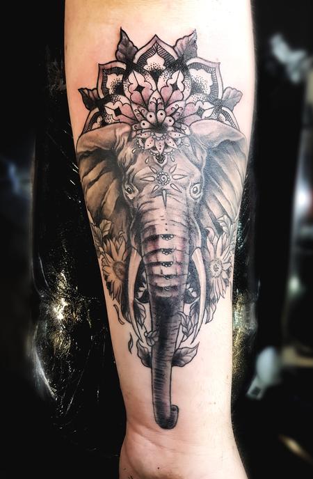 Tattoos - Black and Grey Elephant Tattoo - 130832